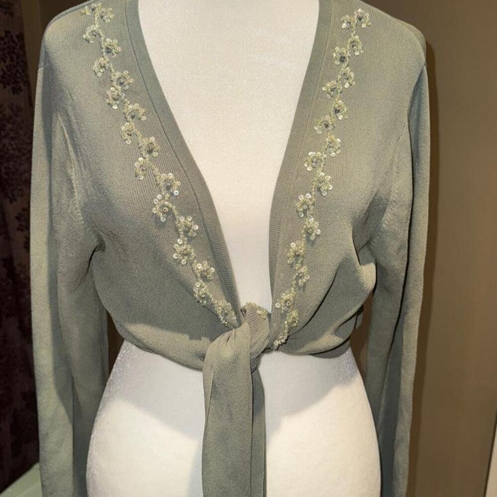 Sage green cardigan with tie